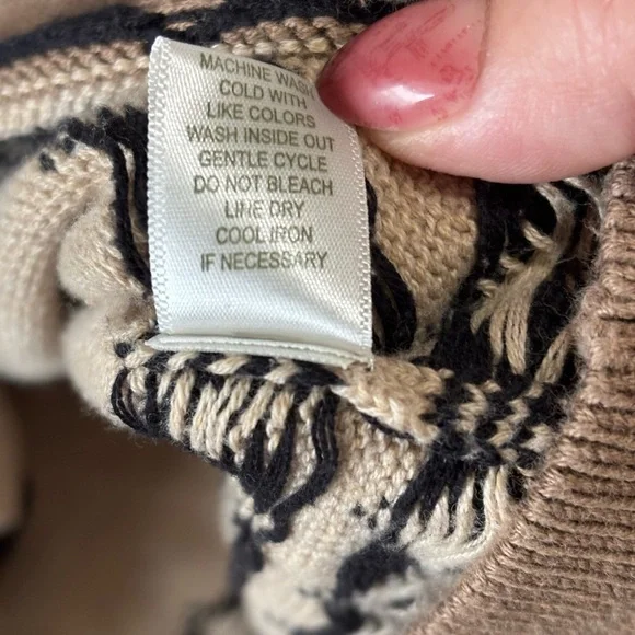 CJ Banks Women’s 1X Cotton Zip Cardigan Sweater Tan Black Moose Nordic Fair Isle - Picture 10 of 10